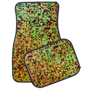 Blurred green and brown small squares or tiles car floor mat
