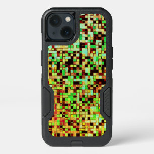 Blurred green and orange small squares or tiles iPhone 13 case