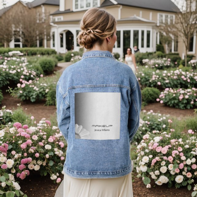 Blurred Grey Background Blurred Gerbera Flower Denim Jacket (Wedding Back)