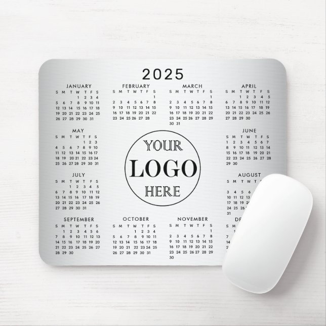 Blurred Grey Background Custom Logo 2025 Calendar Mouse Pad (With Mouse)