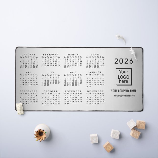 Blurred Grey Background Custom Logo 2026 Calendar Desk Mat (Kids Table)