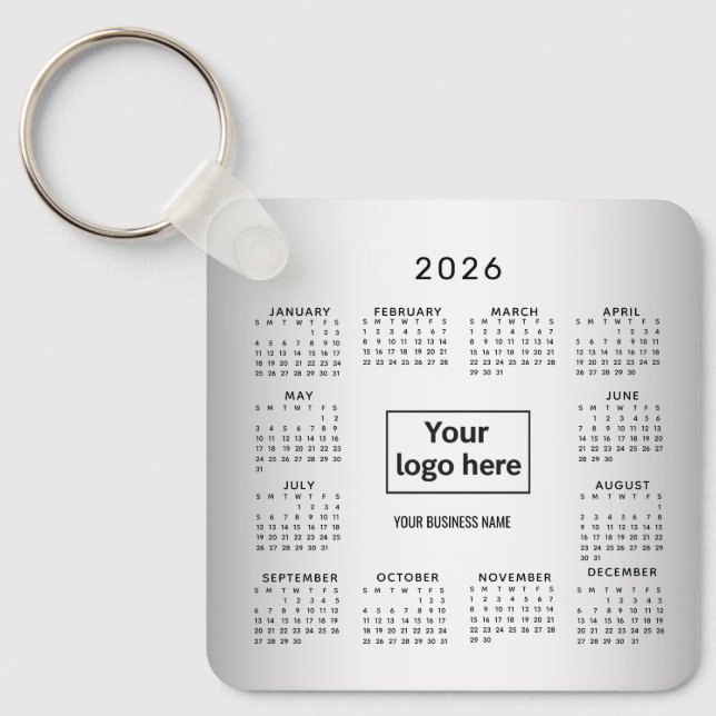 Blurred Grey Background Custom Logo 2026 Calendar Keychain (Front)