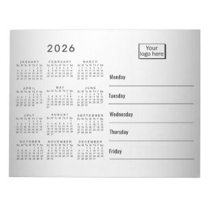 Blurred Grey Background Custom Logo 2026 Calendar Notepad