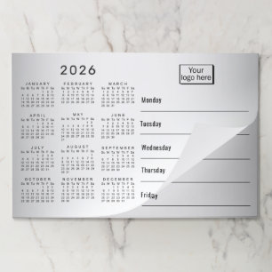 Blurred Grey Background Custom Logo 2026 Calendar Paper Pad