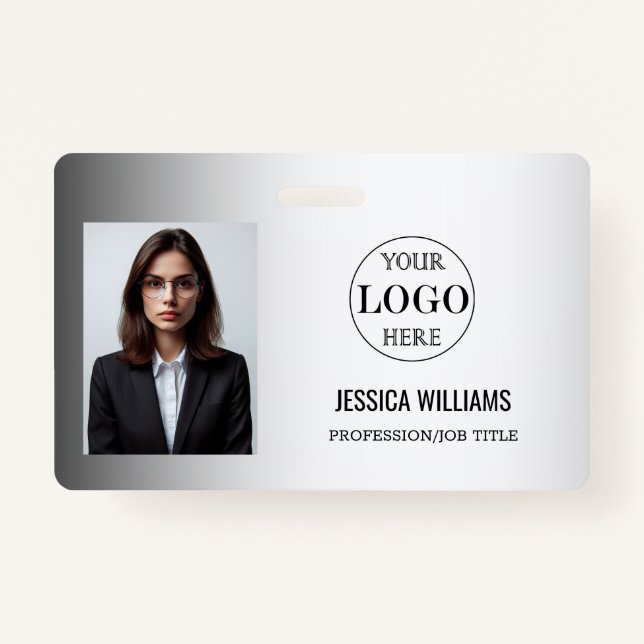 Blurred Grey Background Custom Logo Business Badge (Front)
