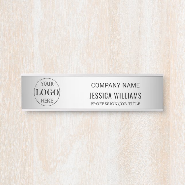 Blurred Grey Background Custom Logo Business Door Sign (Front)