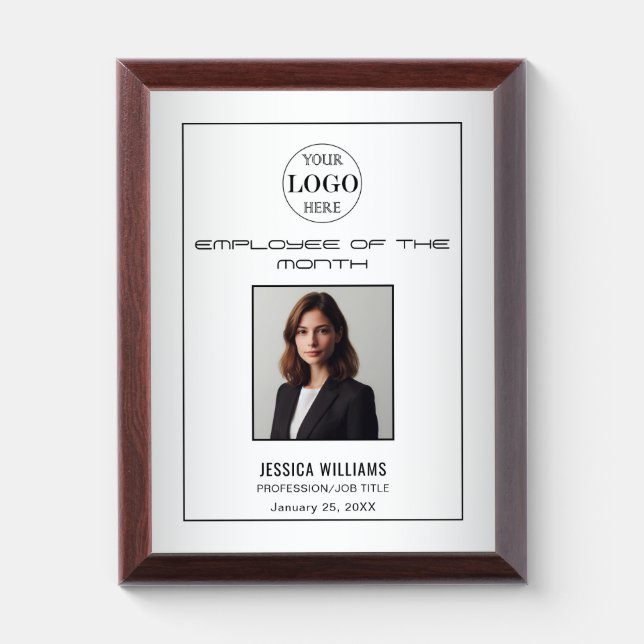 Blurred Grey Background Employee of the Month Logo Award Plaque (Vertical)