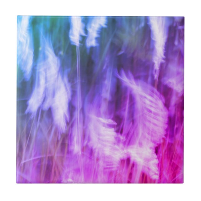 Blurred Motion Grass Nature Abstract Art Purple Ceramic Tile (Front)