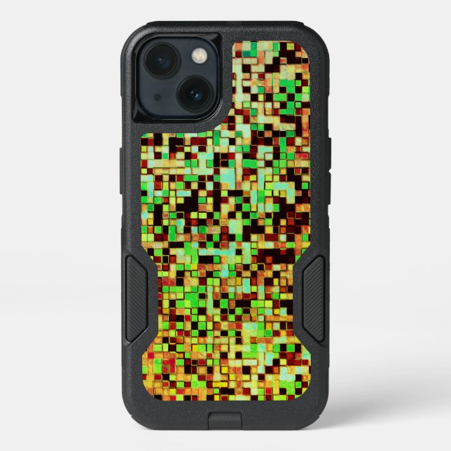 Blurred orange and green in small squares or tiles otterbox iPhone case (Back)