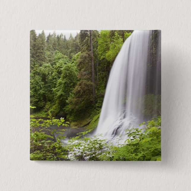 Blurred Waterfall and Forest View in Oregon Button (Front)