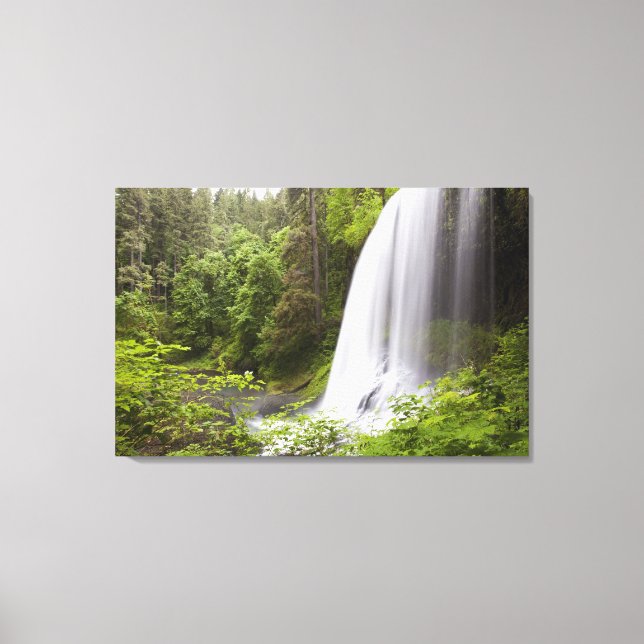 Blurred Waterfall and Forest View in Oregon Canvas Print (Front)