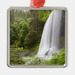 Blurred Waterfall and Forest View in Oregon Metal Ornament