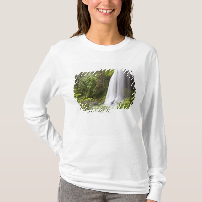Blurred Waterfall and Forest View in Oregon T-Shirt (Front)