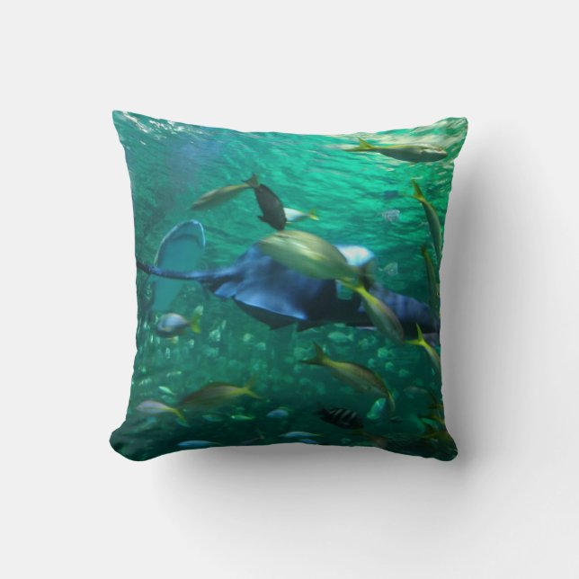 Blurry Ocean Scene Throw Pillow (Front)