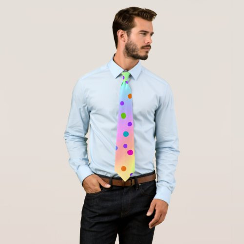 Blurry Rainbow Wavy Stripy Design with Dots Neck Tie