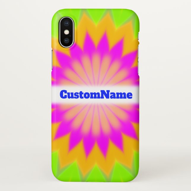 Blurry Vibrant Bursting Flower-Like Pattern; Name iPhone Case (Back)