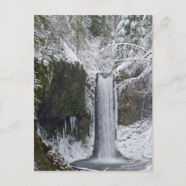 Blurry Waterfall Surrounded by a Snowy Forest Postcard (Front)