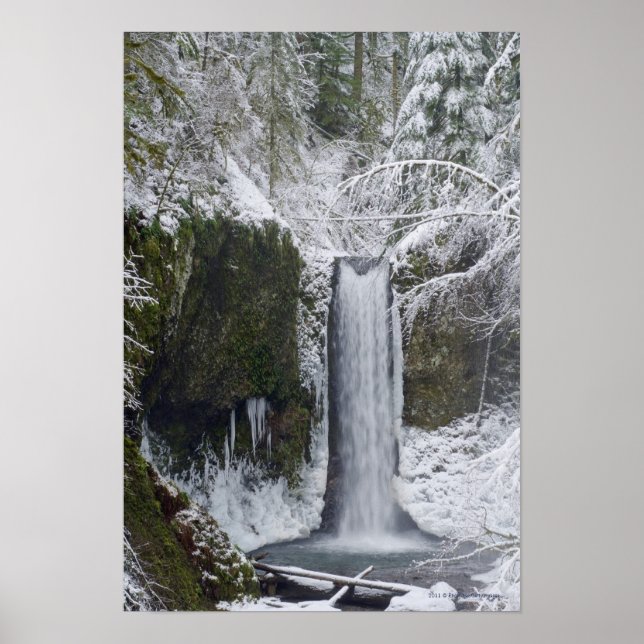 Blurry Waterfall Surrounded by a Snowy Forest Poster (Front)