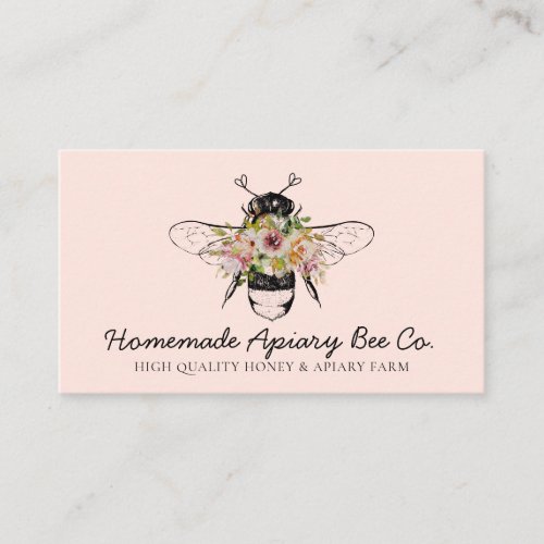 Blus Pink Cute Hearts Floral Apiary Honey Bee Business Card