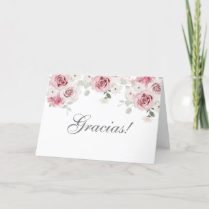 Blusa Pink Floral Quinceañera Letterpress Thank You Card