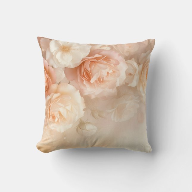 Blush 3 D Watercolor Roses Throw Pillow (Front)