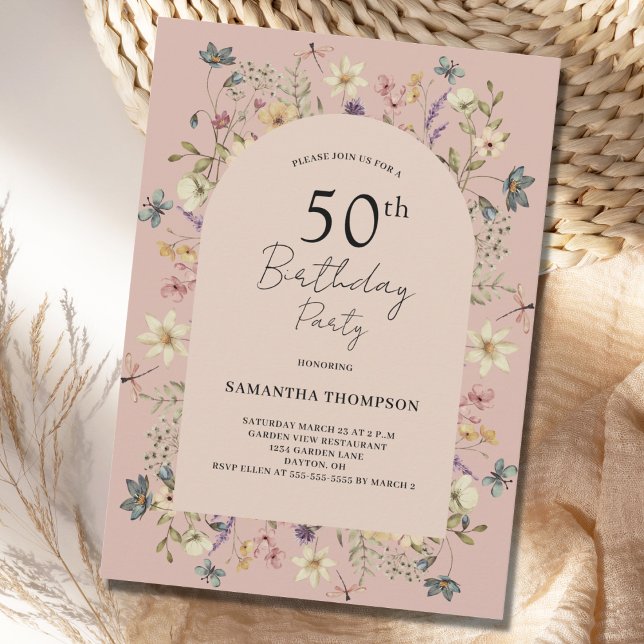 Blush 50th Birthday Floral Wildflower Invitation (Creator Uploaded)