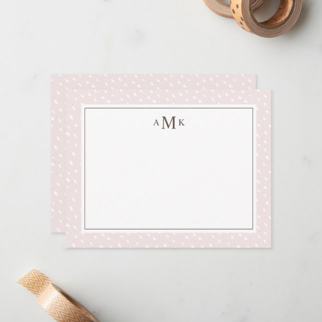 Blush Abstract Dots Monogrammed Note Card (Front/Back In Situ)