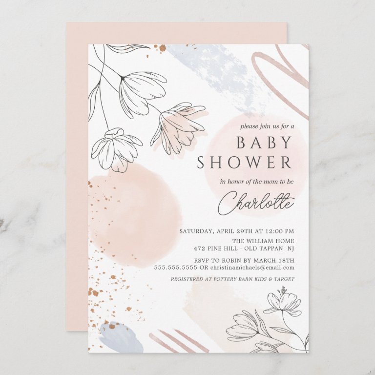 Blush Abstract Shapes Baby Shower Invitation