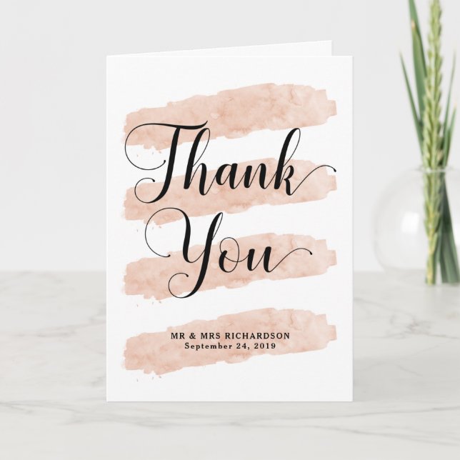 Blush Abstract Stripes | Watercolor Thank You (Front)