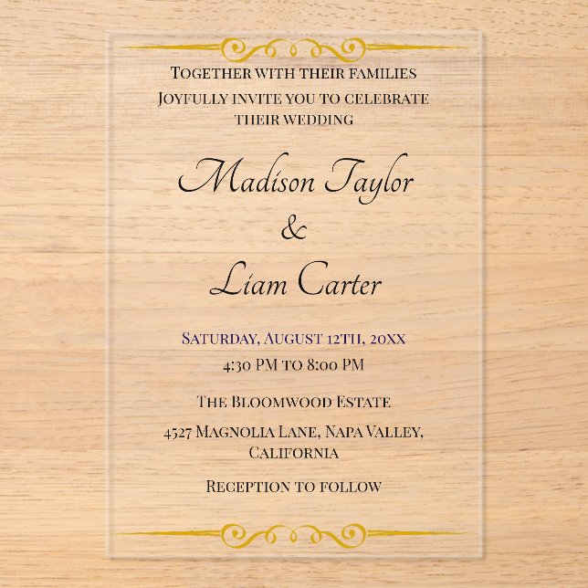 Blush Acrylic Wedding Invitation Simple (Front)