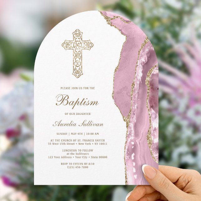 Blush Agate Baptism Invitation (Creator Uploaded)