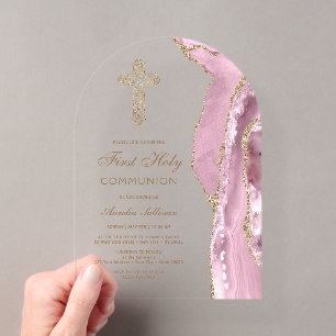 Blush Agate First Communion Acrylic Invitations
