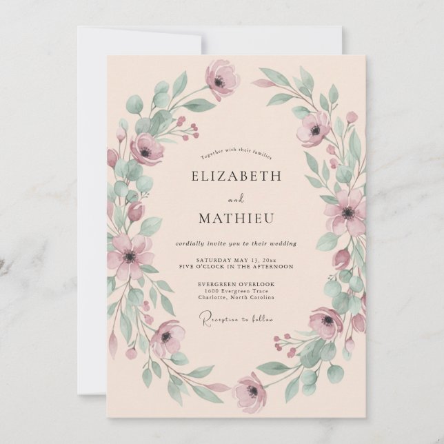 Blush Airy Botanical Wedding Invitation (Front)