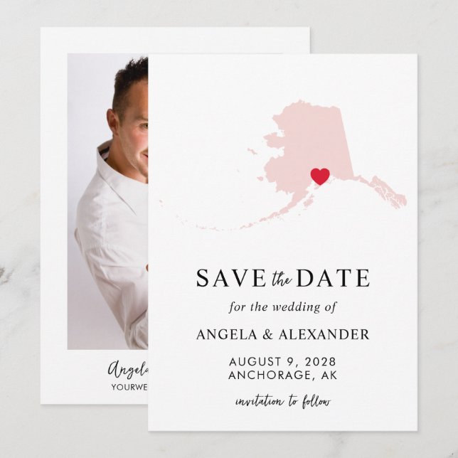 Blush Alaska Wedding Map Save The Date (Front/Back)