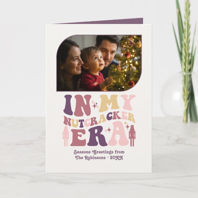 Blush and Berry Fun Retro Christmas Photos Holiday Card (Front)