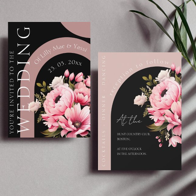Blush and Black Arch Floral Wedding Invitation (Creator Uploaded)