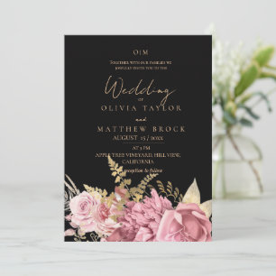 Blush and Black ⎮Dusty Rose Floral Wedding Invitation