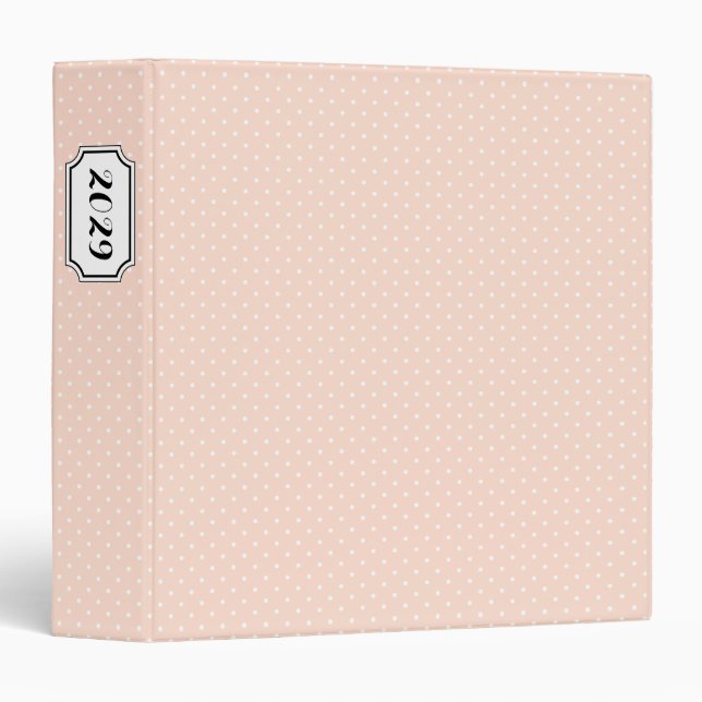 Blush and Black Elegant Dots and Bookplate Label 3 Ring Binder (Front/Spine)