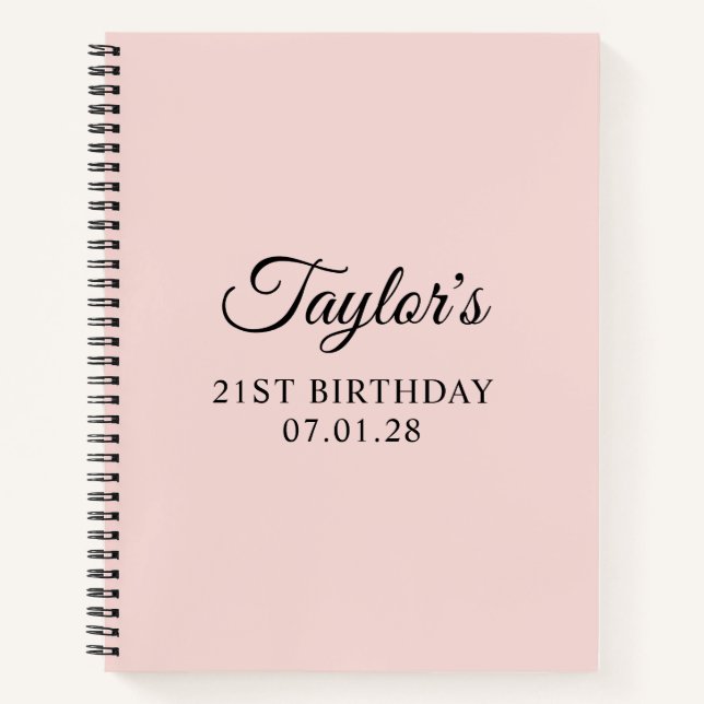 Blush and Black Elegant Script 21st Birthday Notebook (Front)