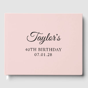 Blush and Black Elegant Script 40th Birthday Guest Book