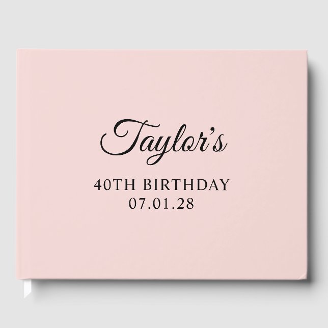 Blush and Black Elegant Script 40th Birthday Guest Book (Front)