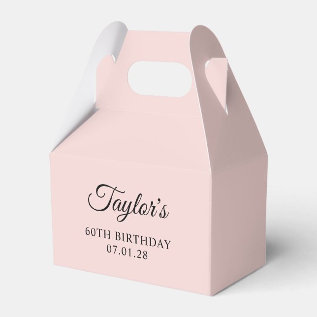 Blush and Black Elegant Script 60th Birthday Favor Boxes (Front Side)
