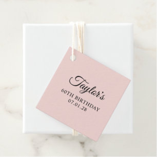 Blush and Black Elegant Script 60th Birthday Favor Tags