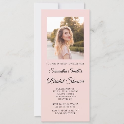 Blush and Black Elegant Script Bridal Shower Photo Invitation