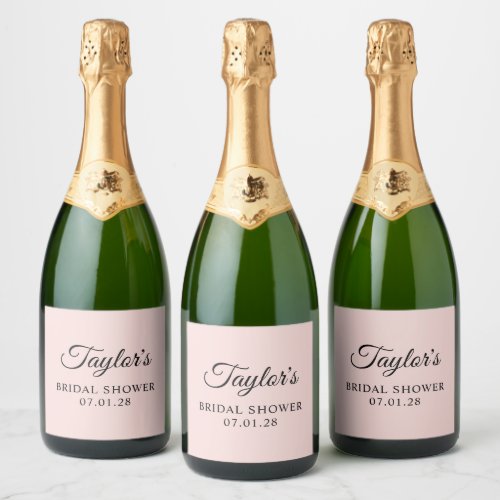 Blush and Black Elegant Script Bridal Shower Sparkling Wine Label