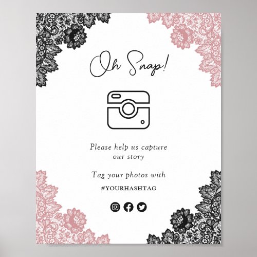 Blush and Black Oh Snap Social Media Wedding Sign