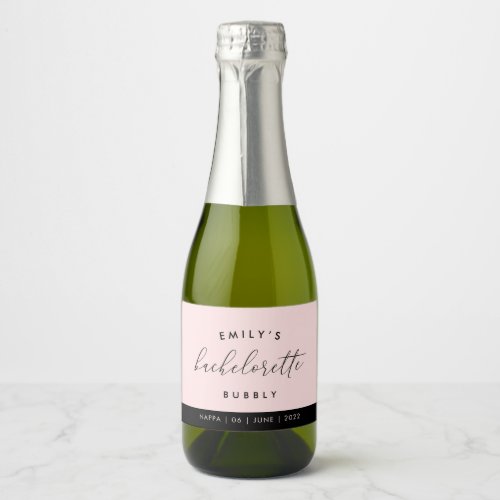 Blush and Black Personalized Bachelorette Bubbly Sparkling Wine Label