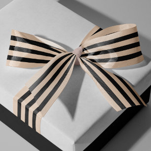 Blush And Black Stripes Color FEDBC4 Grosgrain Ribbon