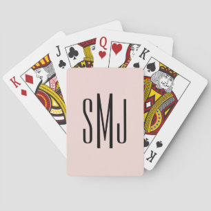 Blush and Black Three Letter Monogram Poker Cards