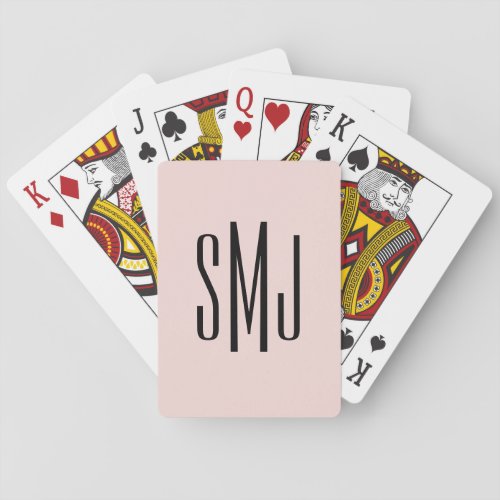 Blush and Black Three Letter Monogram Poker Cards
